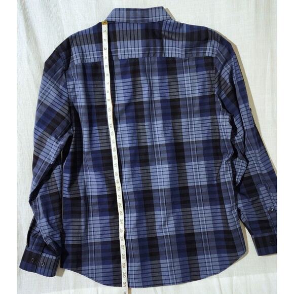 Calvin Klein L Button Down Shirt Men's XL Slim Fit Blue Plaid Long‎ Sleeve - Picture 5 of 9